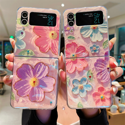 Ins Point Drilling Oil Painting Flowers For Samsung Galaxy Z Flip3/4 Folding Case