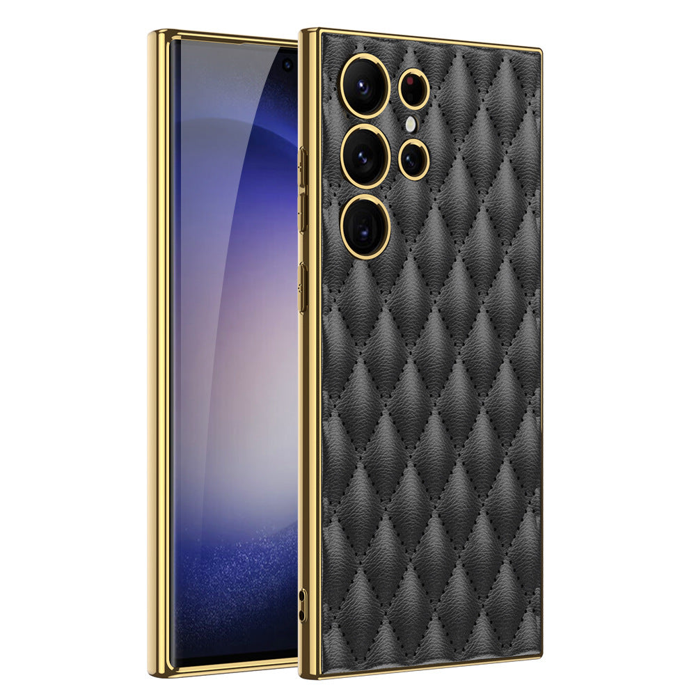 Luxury Leather Electroplating Diamond Protective Cover For Samsung Galaxy S23 Ultra Plus