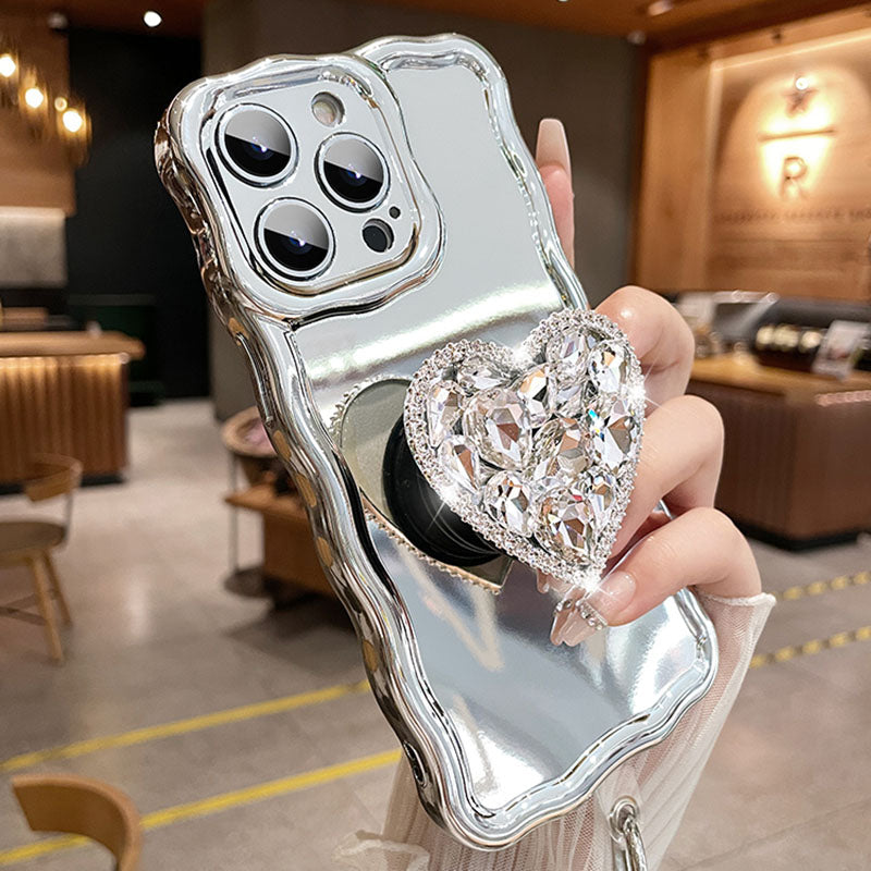 Silver Heart Rhinestone Stand iPhone Case DEALGGO Silver Heart Rhinestone Stand iPhone Case DEALGGO