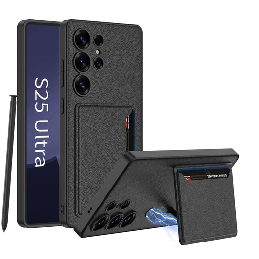 Premium Leather Wallet Case with Magnetic Closure Card Holder for Galaxy S25