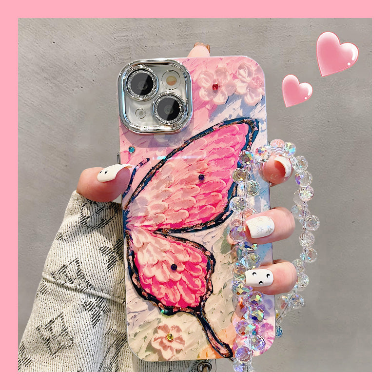 Ins Hot Oil Painting Butterfly Wings iPhone Cases with Bracelet
