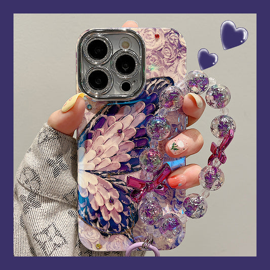 Ins Hot Oil Painting Butterfly Wings iPhone Cases with Bracelet