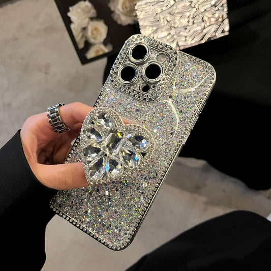 Shining Love Airbag Bracket Diamond iPhone Case with Chain