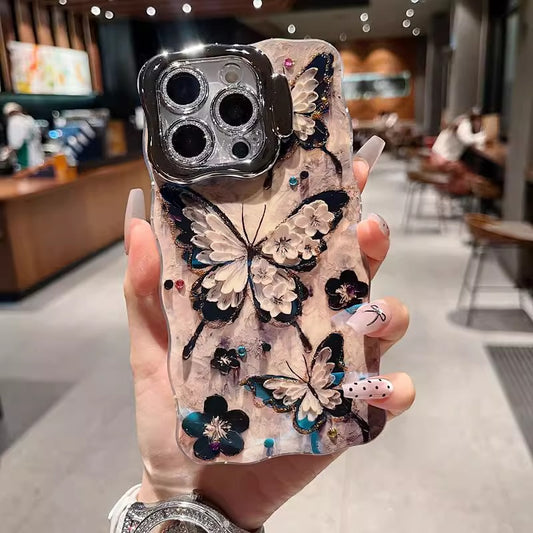 Oil Painting Butterfly Phone Case With Stand For iPhone