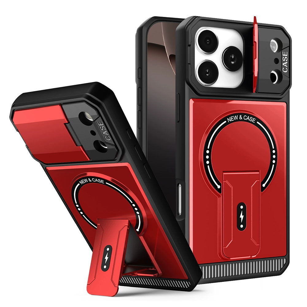 Mecha Stand Magnetic Lens Protector Rugged Phone Case For iPhone