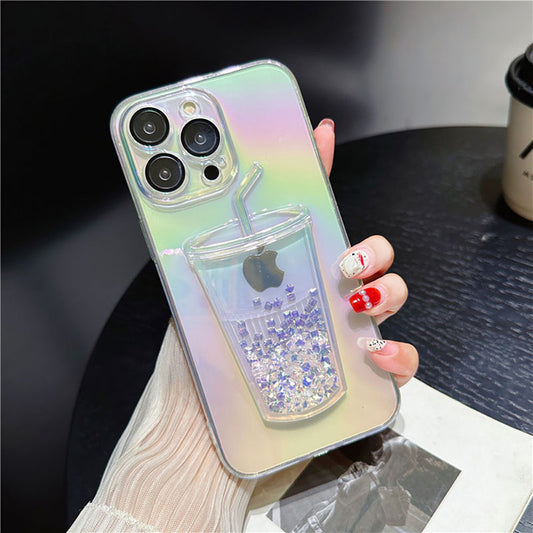 Ins Gradient Milk Tea Quicksand Cup iPhone Case