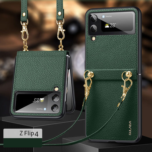 Solid Color Leather With Lanyard For Samsung Galaxy Z Flip3/4 Case