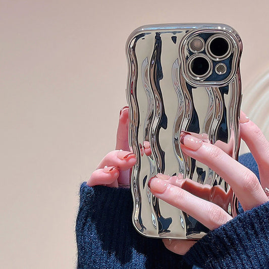 Ins Hot Electroplated Love Mirror Wave 3D iPhone Cases