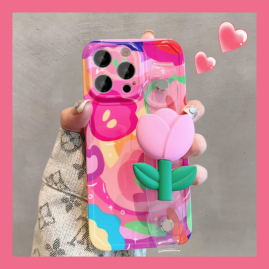 Summer Dopamine Tulip Blossom Wristband iPhone Case