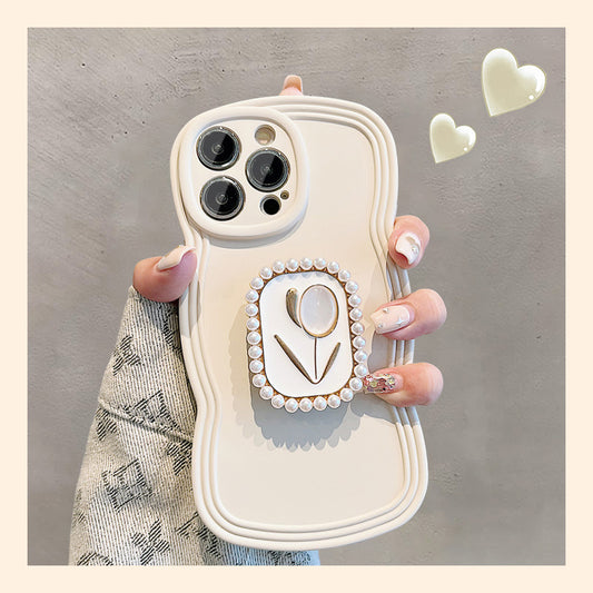 Ins Gentle Wind Pearl Flower Bracket iPhone Case