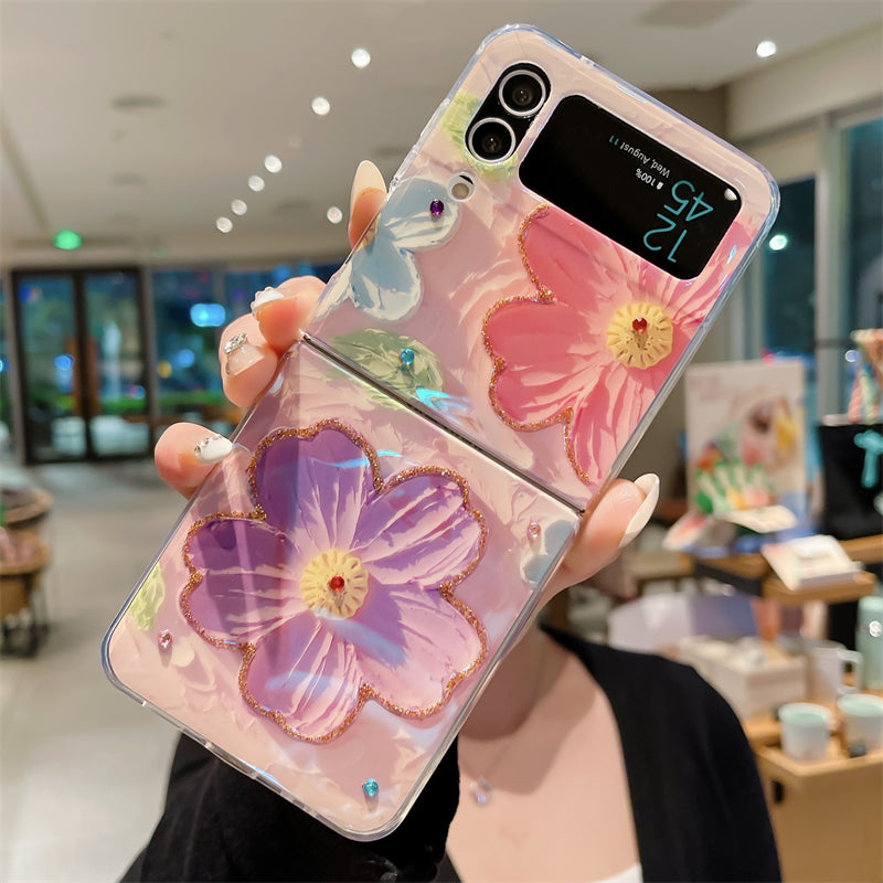 Ins Point Drilling Oil Painting Flowers For Samsung Galaxy Z Flip3/4 Folding Case