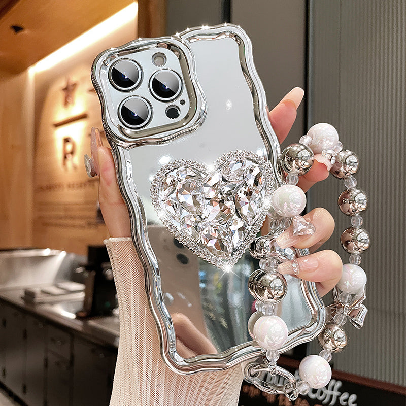 Silver Heart Rhinestone Stand iPhone Case