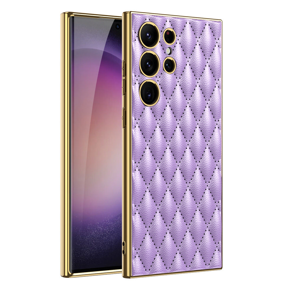 Luxury Leather Electroplating Diamond Protective Cover For Samsung Galaxy S23 Ultra Plus