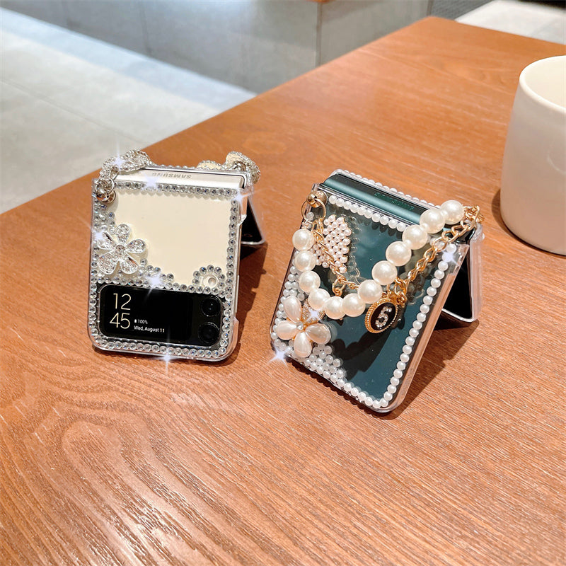 Luxurious Pearl Diamond Flower For Samsung Galaxy Z Flip3/4 Case