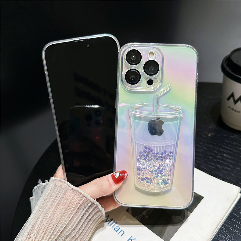 Ins Gradient Milk Tea Quicksand Cup iPhone Case