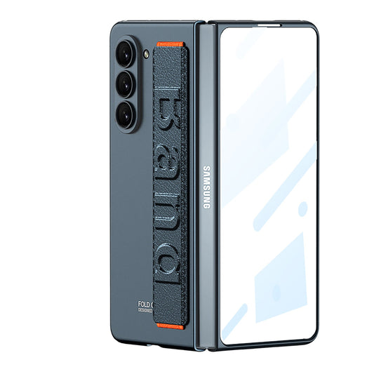 Ultra-Slim Samsung Galaxy Z Fold 5 Case with Front Screen Tempered Glass Protector & Wrist Band - Mycasety Mycasety