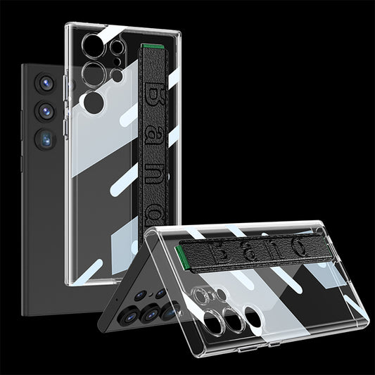 Leather Wristband Holder Transparent Phone Case For Samsung Galaxy S23 Ultra