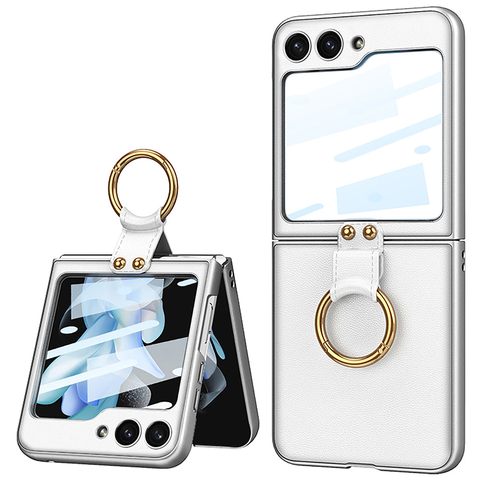 Original Leather Back Screen Tempered Glass Hard Frame Cover For Samsung Galaxy Z Flip5