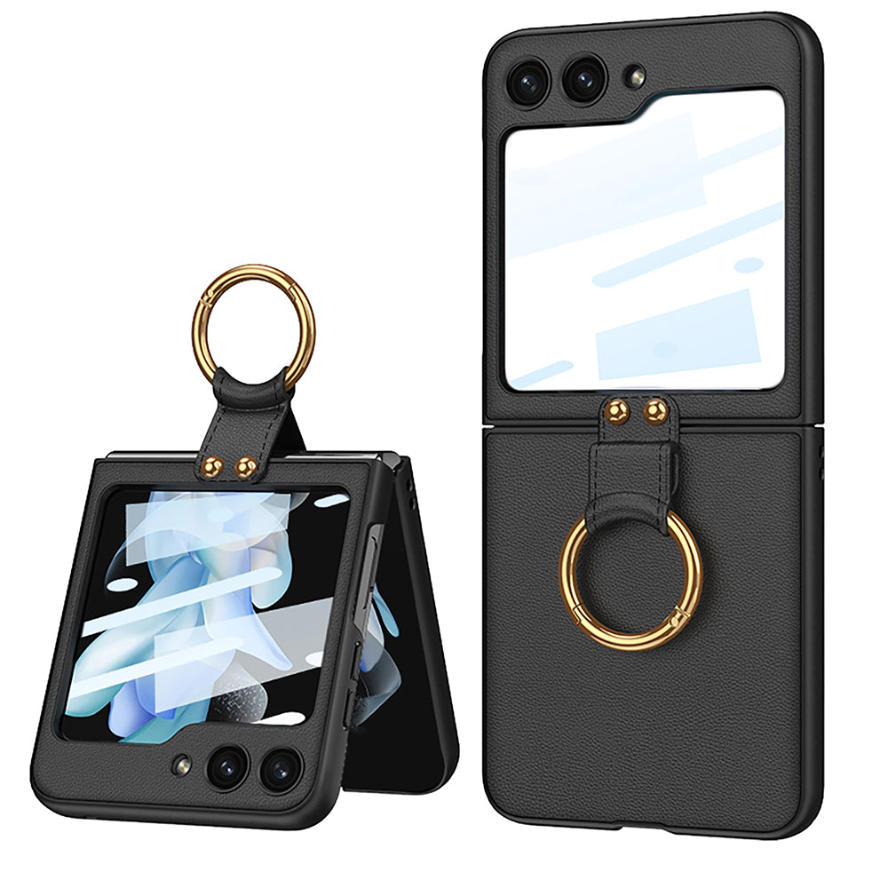 Original Leather Back Screen Tempered Glass Hard Frame Cover For Samsung Galaxy Z Flip5