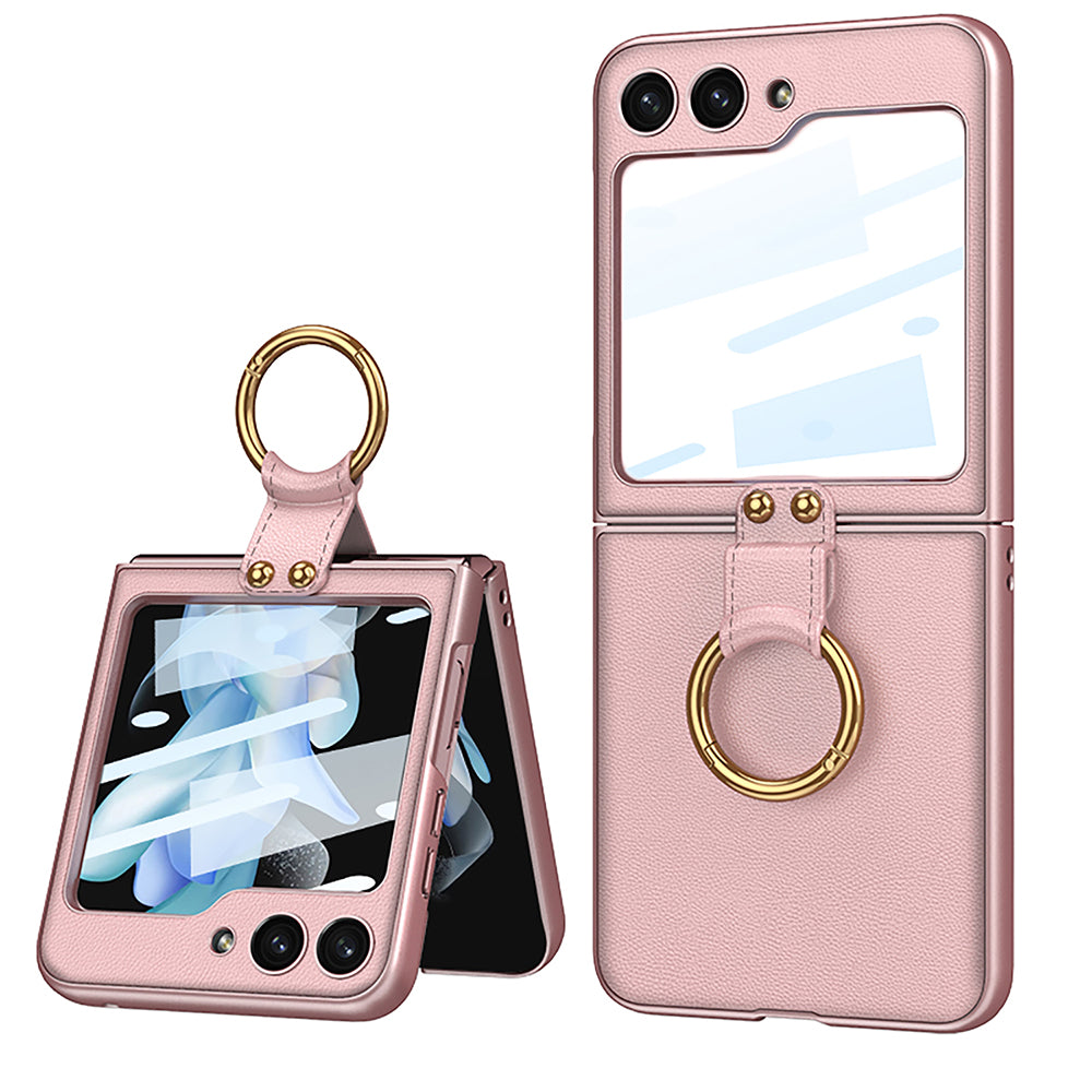 Original Leather Back Screen Tempered Glass Hard Frame Cover For Samsung Galaxy Z Flip5