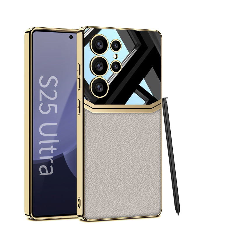 Luxury Leather Plating Case for Galaxy S25 Ultra