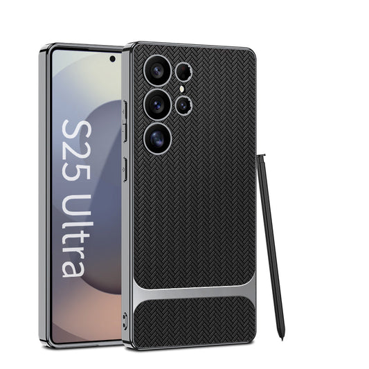 Wood Grain Spliced Leather Case for Galaxy S25 Ultra