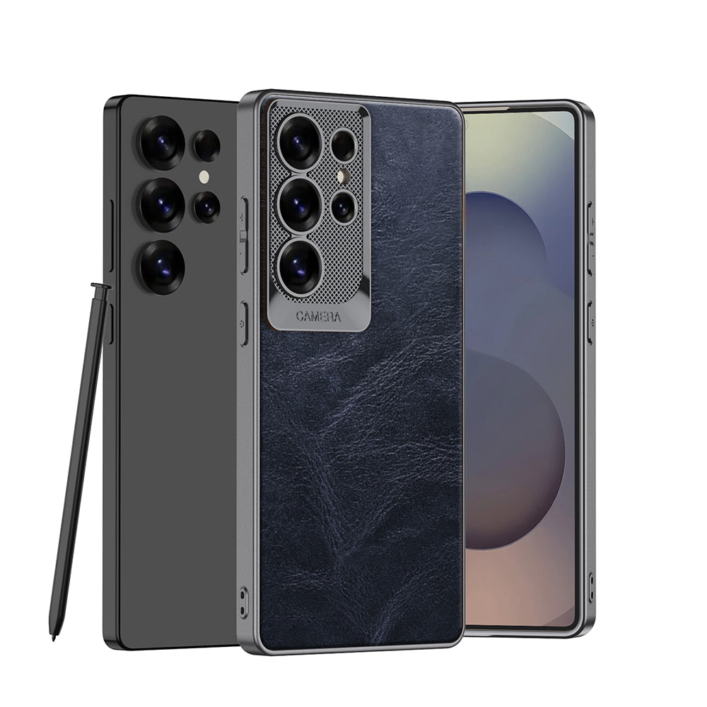 Metal Lens Protection Shockproof Leather Case for Galaxy S24 Ultra