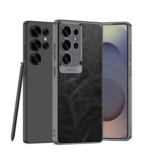 Metal Lens Protection Shockproof Leather Case for Galaxy S23 Ultra