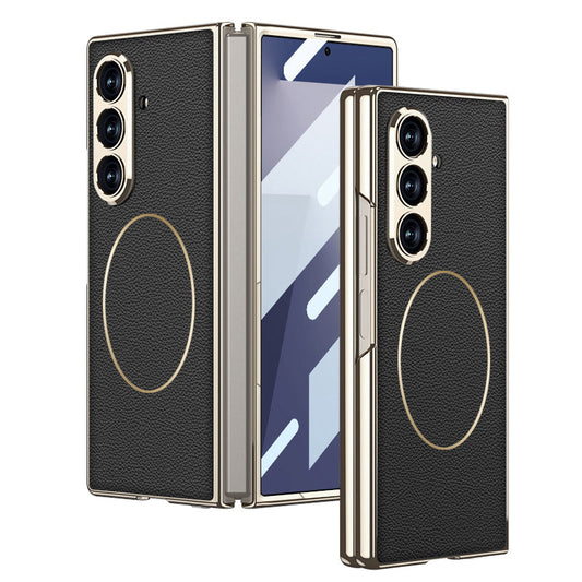 Electroplating Magnetic Magsafe Tempered Glass Integrated Leather Case for Galaxy Z Fold7