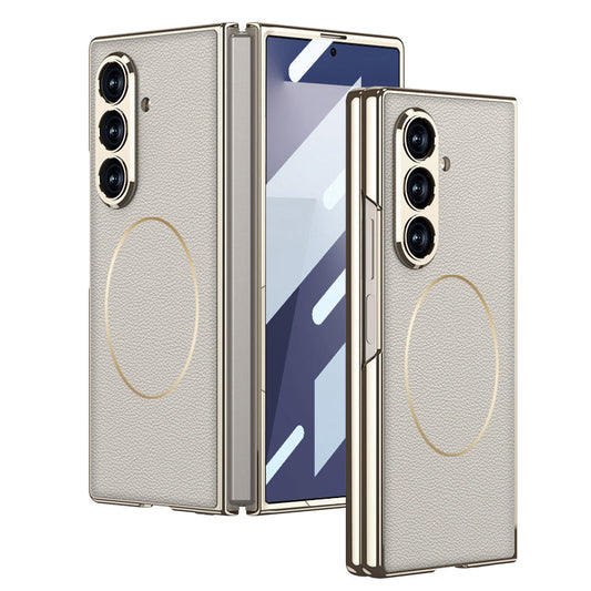 Electroplating Magnetic Magsafe Tempered Glass Integrated Leather Case for Galaxy Z Fold7