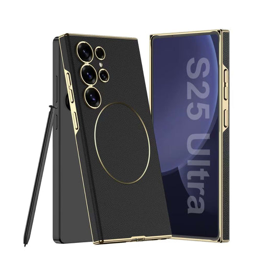 Magnetic Electroplated Leather Case for Galaxy S25 Ultra