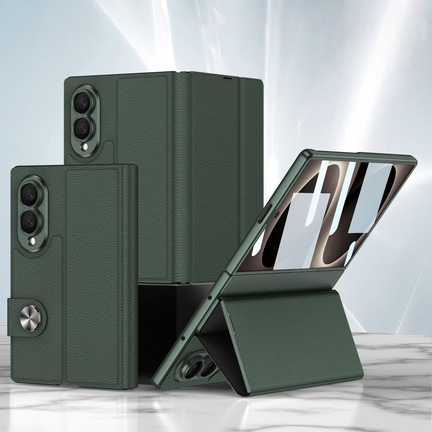 Luxury Leather Galaxy Z Fold 8 Case with Built-In Tempered Glass & Kickstand