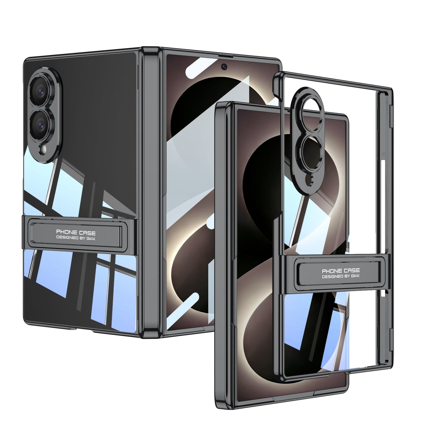 Business-style Bracket Magnetic Hinge Clear Phone Case With Back Screen Film For Galaxy Z Fold 8 Ultra Wide