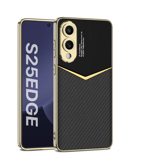 Electroplate Leather with Silicone TPU Protective Cover For Galaxy S25 Edge