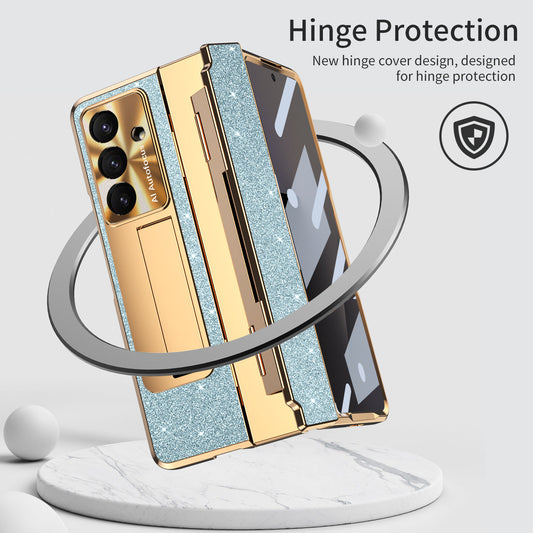Luxury Crystal Gold Electroplated Shockproof Phone Case With Screen Protector For Galaxy Z Fold 8/7/6/5/4/3