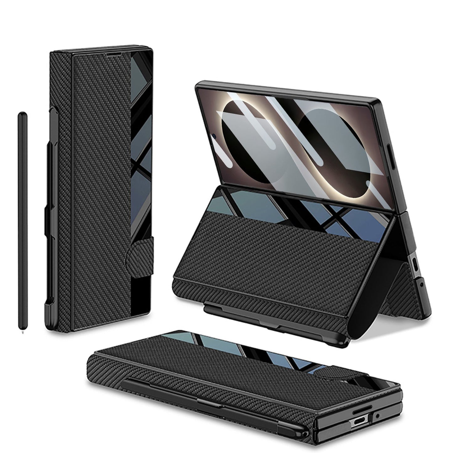 Galaxy Z Fold 8 Luxurious Leather Folio Case with Built-In Tempered Glass & Pen Holder