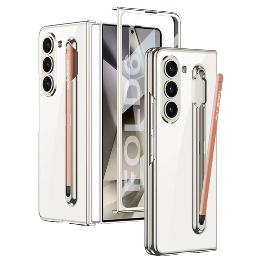 Plating Transparent Case with S Pen Slot, Pen and the Screen Integrated Protector Film for Galaxy Z Fold6