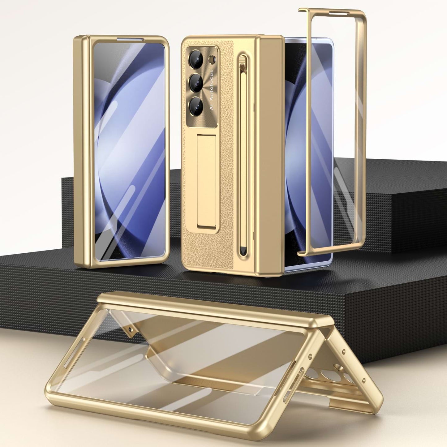 2025 NEW Design Hinge Plain Leather Holder Case with pen for Samsung Galaxy Z Fold 4/5/6