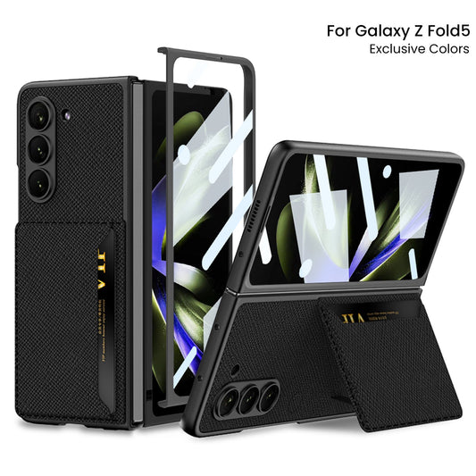 Card Bag Holder Tempered Film Integrated Leather Case for Galaxy Z Fold5