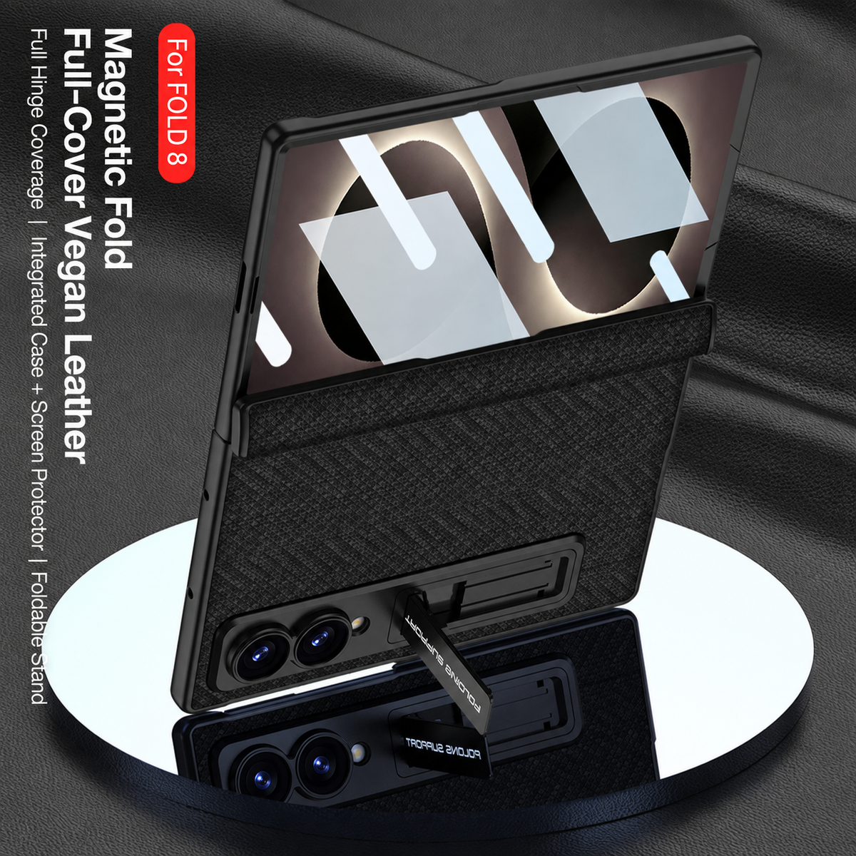 Luxurious Leather Phone Case with Built-In Tempered Glass & Bracket For Galaxy Z Fold 8/7 Wide Ultra