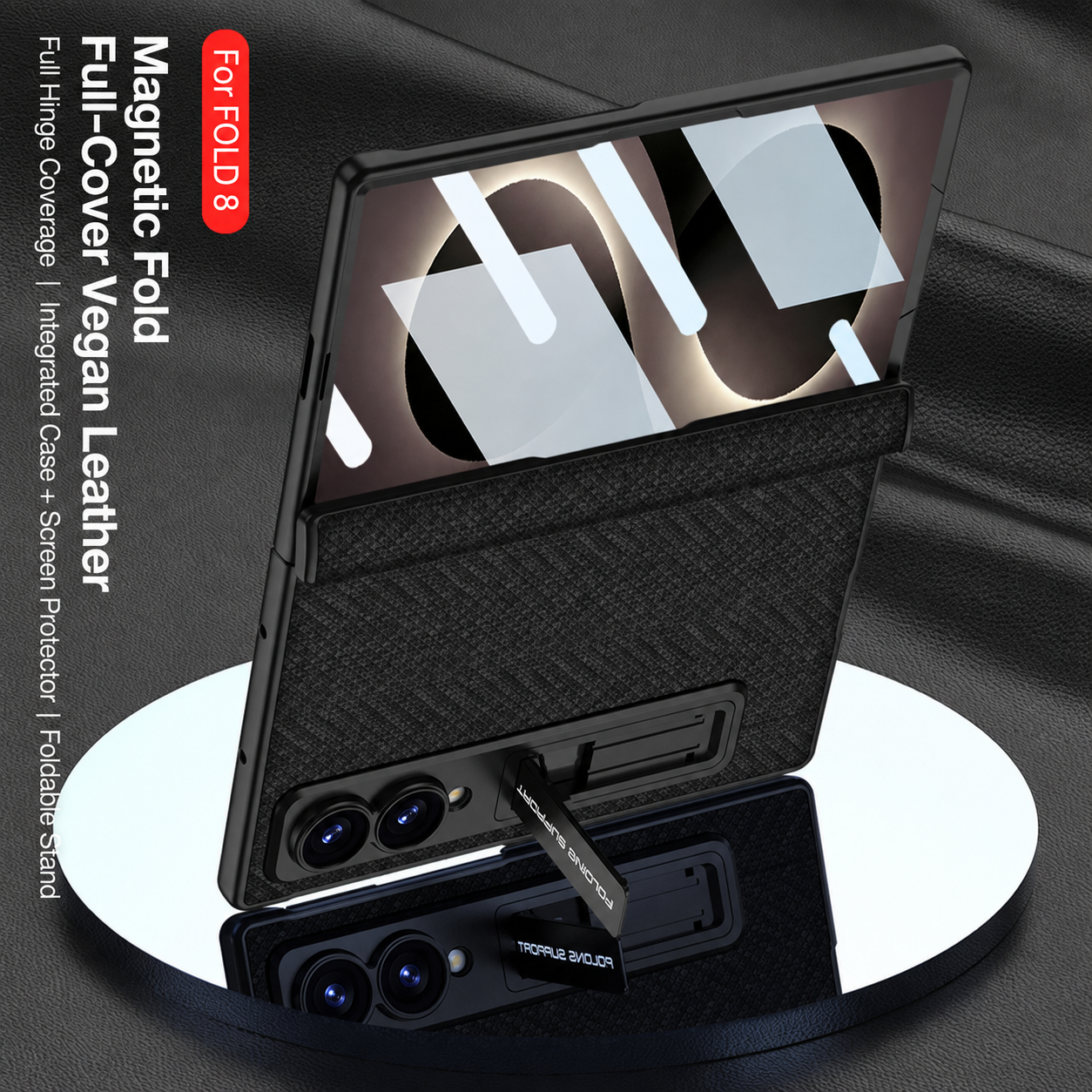 Luxurious Leather Phone Case with Built-In Tempered Glass & Bracket For Galaxy Z Fold8 Wide Ultra