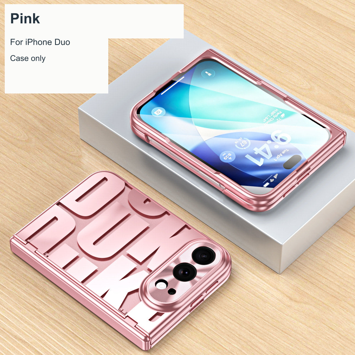 iPhone Duo | Raised-Lettering Case with Hinge Protection & Tempered Glass