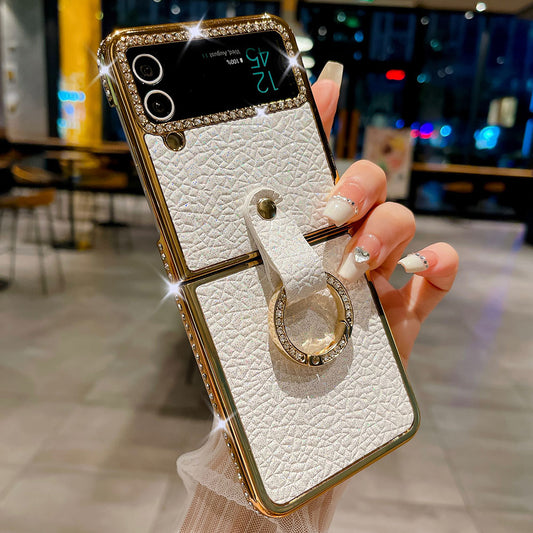 Shiny Diamond Ring Plated Leather Case for Samsung Galaxy Z Flip4/Flip3