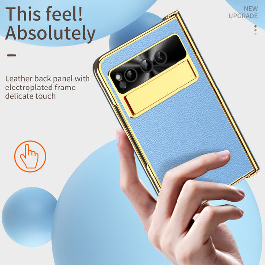 Ultra-thin Leather Electroplating Google Pixel Fold Case All-Inclusive Hinge with Screen Protector - mycasety2023 Mycasety