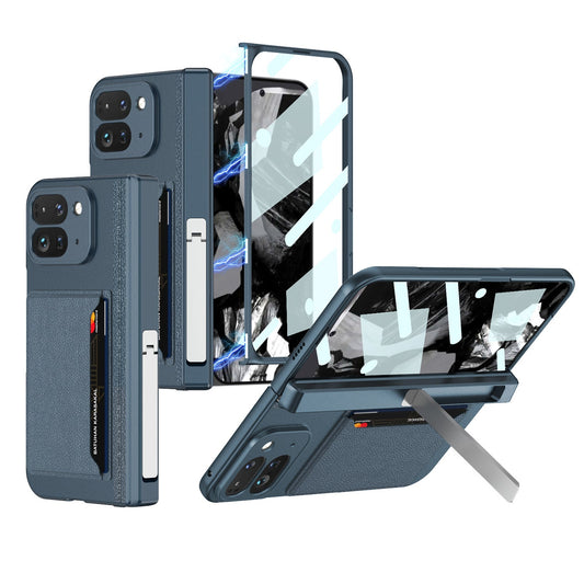 Magnetic Folding All-inclusive Leather Case With Tempered Film For Google Pixel 9 Pro Fold With Damped Folding Bracket & Card Holder