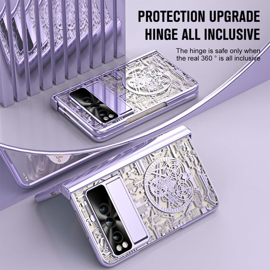 Electroplating Transparent Google Pixel Fold Case All-inclusive Drop-resistantCase with Hinge Protection Aand Kick-stand - Mycasety Mycasety