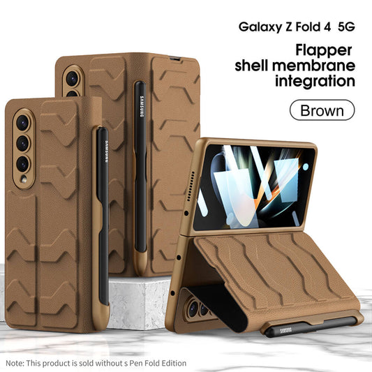 Leather Pen Holder Armor Case with Screen Protector For Samsung Galaxy Z Fold 4 5G