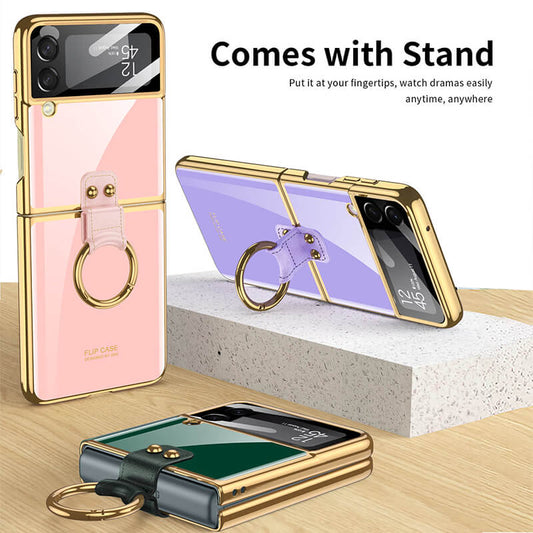 Luxury Plating Frame Anti-knock Protection Glass Case For Samsung Galaxy Z Flip4 Flip3