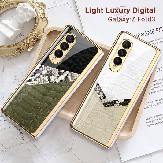 Dealggo | Python Leopard Print Tempered Glass Case for Samsung Galaxy Z Fold 3 2 1 5G