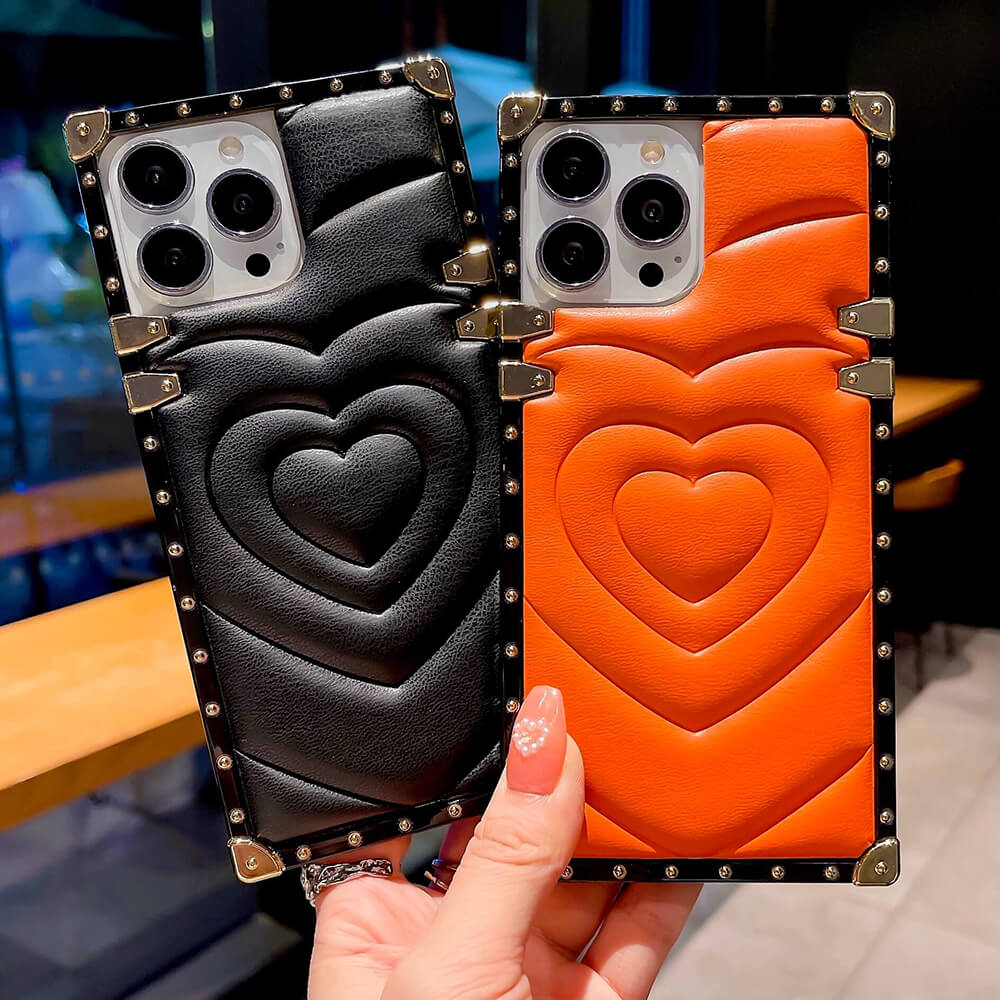 3D Heart Leather Square Phone Case for iPhone and Samsung